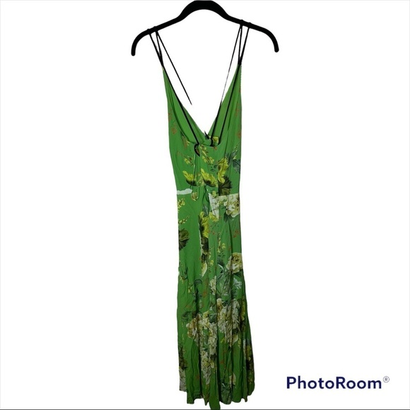 KAREN MILLEN Green Floral Printed Viscose Button Down Strappy Maxi Dress Size 8 - Picture 7 of 11